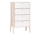 Commode 3 Tiroirs Et 1 Porte Abattant - Blanc Et Beige