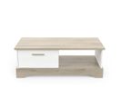 Table Basse 1 Tiroir Et 1 Étagère L110 Cm - Décor Blanc Et Chêne