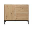 Commode 3 Tiroirs 1 Porte Décor Chêne - L90 X H80 Cm