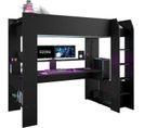 Lit Mezzanine Combiné Enfant LED Gamer Online - 90 X 200 Cm - Noir Mat - Sommier Inclus