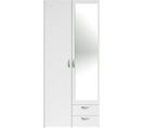 Armoire Varia - Décor Blanc - 2 Portes Battantes + 1 Miroir + 2 Tiroirs - L 81 X H 185 X P 51 Cm