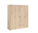 Armoire Varia - Décor Chene - 4 Portes Battantes + 2 Tiroirs  - L 160 X H 185 X P 51 Cm