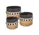 Lot De 3 Paniers Tressés Seagrass Pompons Autres Beige, Blanc, Noir