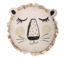 Coussin Rond Lion Franges 38 Cm