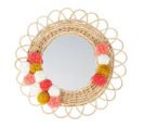 Miroir Rond Rotin Pompons Naturel D37