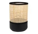 Lampe Typha Base Bois Noir Abat-jour Rotin