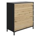 Commode 4 Tiroirs H104 Cm - Décor Chêne Et Noir