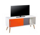 Meuble TV 50 Pouces Blanc Portes Coulissantes Orange Et Gris 120 Cm