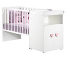 New Basic - Lit Bébé Combiné Évolutif 60x120 En 90x190 - Boutons Cœur Rose