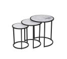 Lot De 3 Tables Basses Marbre Paros / Piètement Noir