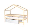 Lit Cabane Mika 90x190 + Sommier +2 Tiroirs + Matelas Iris  / Naturel et Blanc