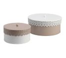 Set 2 Boites Motif Dentelles Blanc/taupe