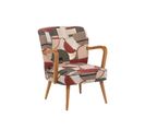 Fauteuil Rétro En Tissu Motifs Géométriques Et Accoudoirs En Bois - Honey