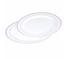 Lot De 6 Assiettes En Plastique Réutilisable "liseré" 19cm Blanc et Argent