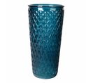 Vase Déco En Verre "relief Losange" 23cm Bleu Indigo