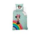 Housse De Couette Minnie Disney Arc-en-ciel 140x200 Cm - 100% Coton - Vert D'eau