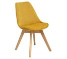 Chaise Pieds Bois Velours Jaune Ocre Uni Baya Atmosphera - Jaune Moutarde