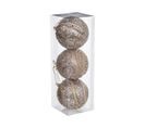 Déco De Sapin Lot De 3 Boules De Noël D 8 Cm Champagne Avec Perles Et Paillettes