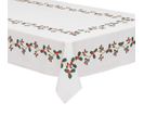 Nappe En Coton Blanc Imprimé Houx Et Baies Rouges Finition Doré 140 X 240 Cm