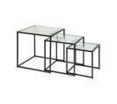 Set De 3 Tables Gigognes En Métal Noir Et Verre Trempé