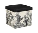 Pouf Et Coffre De Rangement En Bois Et Tissu Imprimé Noir et Blanc 38 X 38 Cm