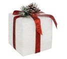 Déco De Noël Paquet Cadeau Blanc Et Rouge 15 X 15 X 20 Cm