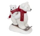 Déco De Noël 2 Ours Sur Ski Blanc Pailleté Avec Écharpe Rouge L 19 X H 23 Cm