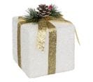 Déco De Noël Paquet Cadeau Blanc Et Doré 15 X 15 X 20 Cm