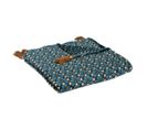 Plaid Flanelle Bleu Motif Art Déco Camel Avec Pompons 125 X 150 Cm