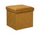 Pouf Pliant Et Coffre De Rangement En Tissu Jaune Moutarde 38 X 38 Cm