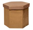 Pouf Pliant Et Coffre De Rangement En Velours Marron Caramel Avec Motifs