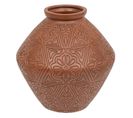 Vase Jarre En Céramique Terracotta Motifs Sculptés H 35 Cm