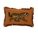 Coussin Décoratif  Cannelle Avec Tigre Brodé Et Contour Franges  30 X 50 Cm