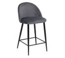 Tabouret Chaise De Bar En Velours Gris Et Pieds En Métal Noir