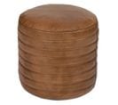 Pouf Rond  En Cuir Marron D 40 X H 45 Cm