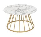 Table Basse Ronde En Verre Trempé Aspect Marbre Blanc D. 70 X H. 40 Cm