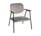 Fauteuil En Velours Gris Et Accoudoirs En Bois