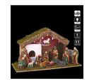 Crèche De Noël Lumineuse En Bois 5 LED Et 11 Santons En Porcelaine