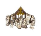 Crèche De Noël En Bois Avec 11 Santons L 18 X H 25 Cm