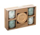 Coffret 8 Pièces : 4 Tasses à Café En Faïence Et 4 Sous Tasses En Bambou