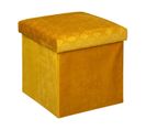 2 En 1 Pouf Et Coffre De Rangement En Velours Ocre 38 X 38 Cm