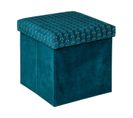 2 En 1 Pouf Et Coffre De Rangement En Velours Bleu Canard 38 X 38 Cm