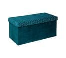 2 En 1 Pouf Pliant Double Et Coffre De Rangement En Velours Bleu Canard 76 X 38 Cm