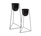 Lot De 2 Pots De Fleurs Noirs Avec Supports En Métal