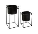 Lot De 2 Pots De Fleurs Noirs Avec Supports En Métal