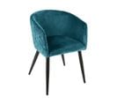 Chaise Fauteuil De Table En Velours Bleu Et Pieds En Métal Noir