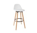 Tabouret De Bar Confortable Assise Blanche Et Pieds En Bois H 92 Cm