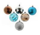 Lot De 6 Boules De Noël - Diam. 80 Mm - Chocolat, Turquoise Et Argent