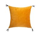 Coussin Déhoussable En Velours Ocre Avec Broderie Et Pompons 40 X 40 Cm