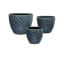 Set De 3 Pots De Fleurs En Céramique Bleue Décor Fleur